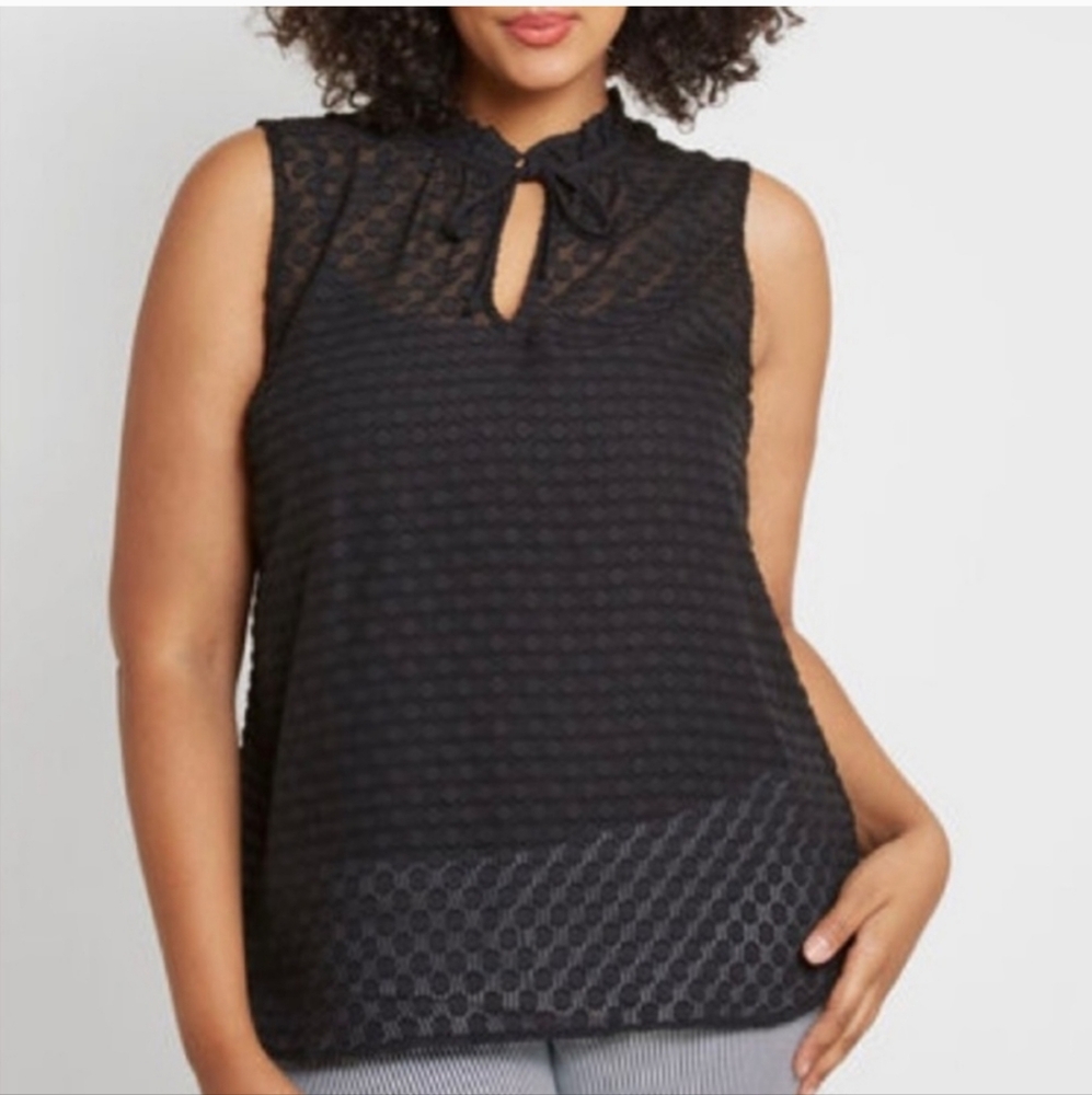 MODCLOTH Black Polka Dot Sleeveless Chiffon Blouse Size L